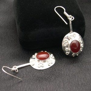 New Sterling Silver Carnelian Cab Dangle Earrings